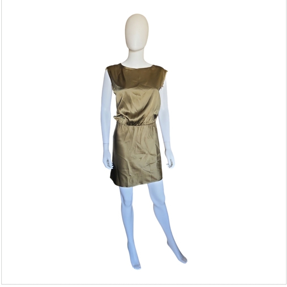 NILI LOTAN | Eva Olive Green Silk Sleeveless Mini Dress in Size XS